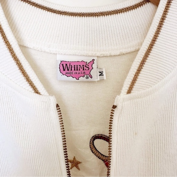 Vintage Jacket Embroidered Tennis White Gold Retro Medium - Picture 2 of 9